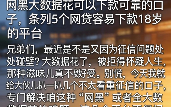 网黑大数据花可以下款可靠的口子，条列5个网贷容易下款18岁的平台