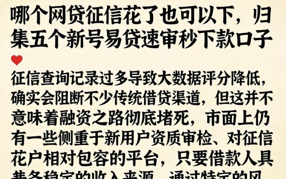 哪个网贷征信花了也可以下，归集五个新号易贷速审秒下款口子