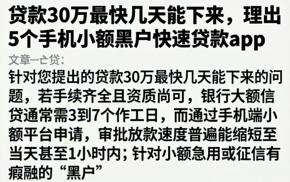 贷款30万最快几天能下来，理出5个手机小额黑户快速贷款app
