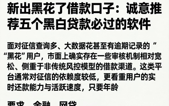 新出黑花了借款口子，诚意推荐五个黑白贷款必过的软件