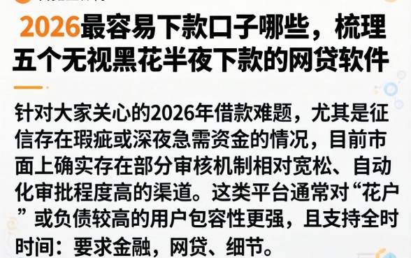 2026最容易下款口子哪些，梳理五个无视黑花半夜下款的网贷软件