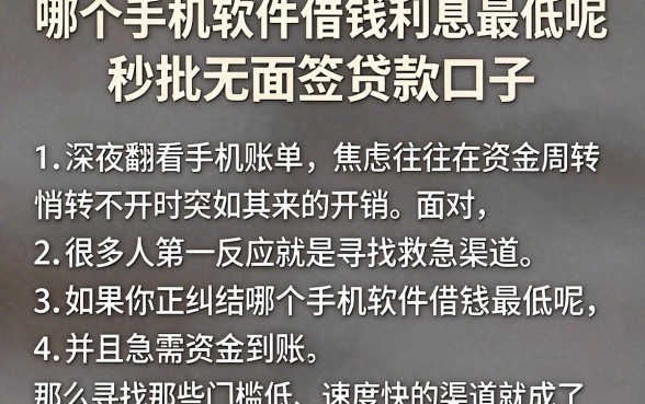哪个手机软件借钱利息最低呢，罗列5个秒批无面签贷款口子
