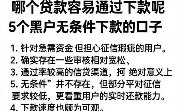 哪个贷款容易通过下款呢，归纳5个黑户无条件下款的口子