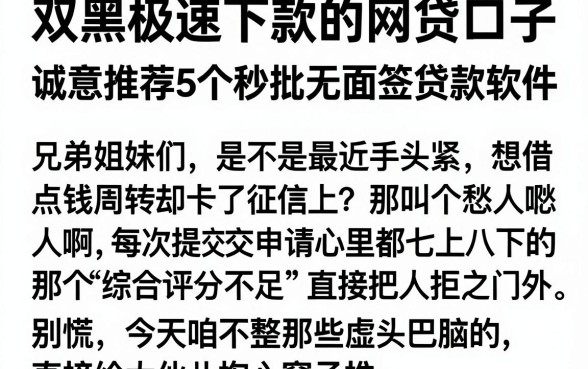 双黑极速下款的网贷口子，诚意推荐5个秒批无面签贷款软件
