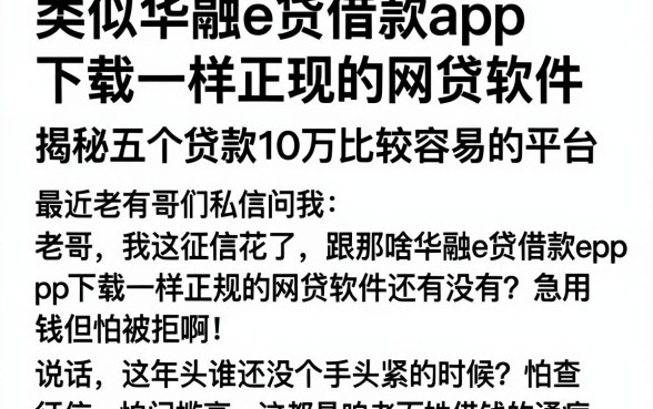 类似华融e贷借款app下载一样正规的网贷软件，揭秘五个贷款10万比较容易的平台