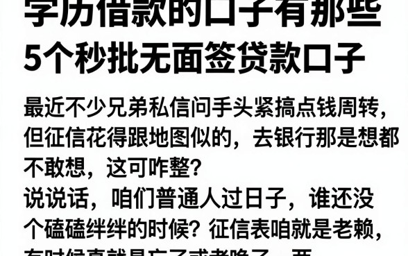 学历借款的口子有那些,详细阐述5个秒批无面签贷款口子