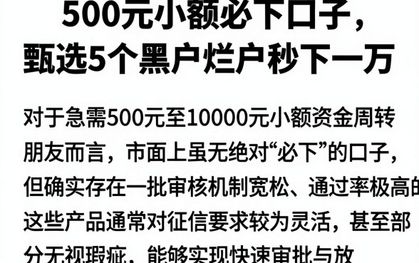 500元小额必下口子，甄选5个黑户烂户秒下一万