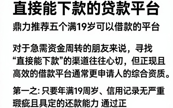 直接能下款的贷款平台，鼎力推荐五个满19岁可以借款的平台