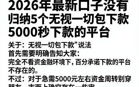 2026年最新口子没有，归纳5个无视一切包下款5000秒下款的平台