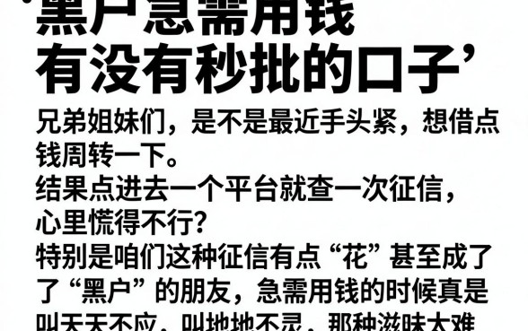 黑户急需用钱有没有秒批的口子，概括五个可以不看征信就能下款的口子