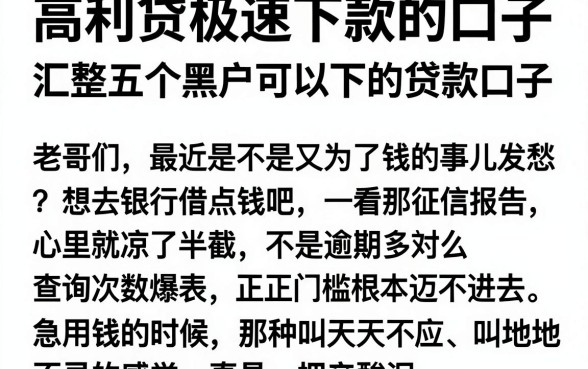 高利贷极速下款的口子,汇整五个黑户可以下的贷款口子