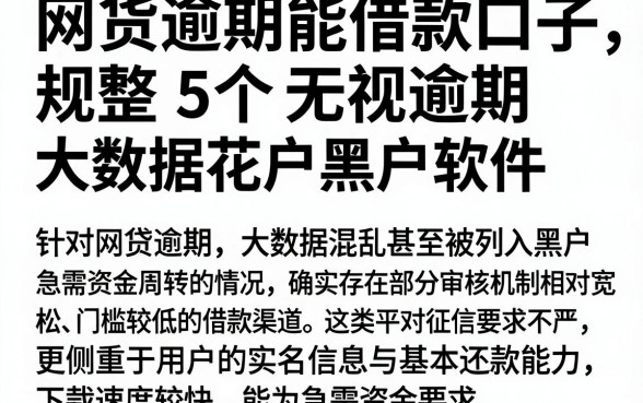 网货逾期能借款口子，规整5个无视逾期大数据花户黑户软件