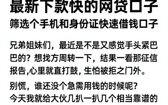 最新下款快的网贷口子,筛选五个手机和身份证快速借钱口子