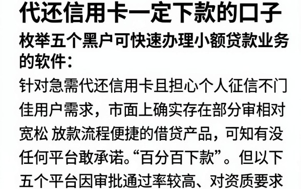 代还信用卡一定下款的口子，枚举五个黑户可快速办理小额贷款业务的软件