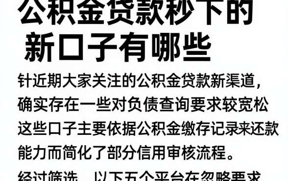 公积金贷款秒下的新口子有哪些,筛选5个不看负债查询的平台