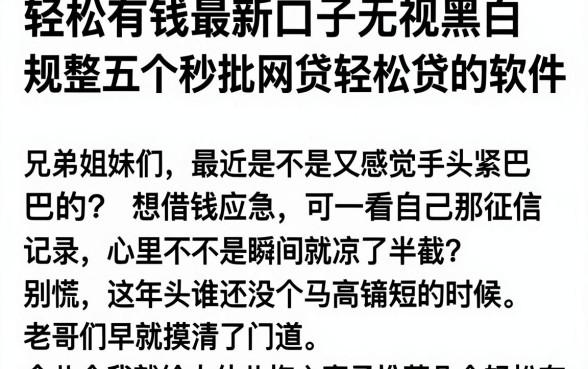 轻松有钱最新口子无视黑白，规整五个秒批网贷轻松贷的软件