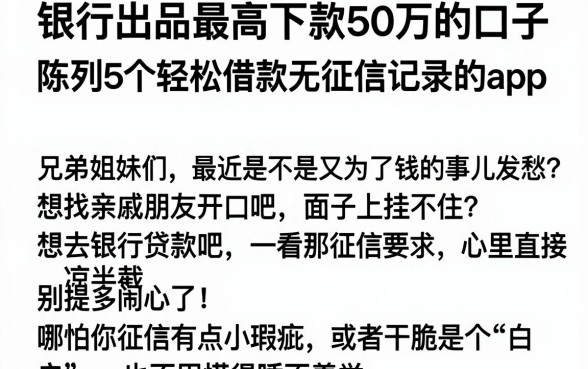 银行出品最高下款50万的口子，陈列5个轻松借款无征信记录的app