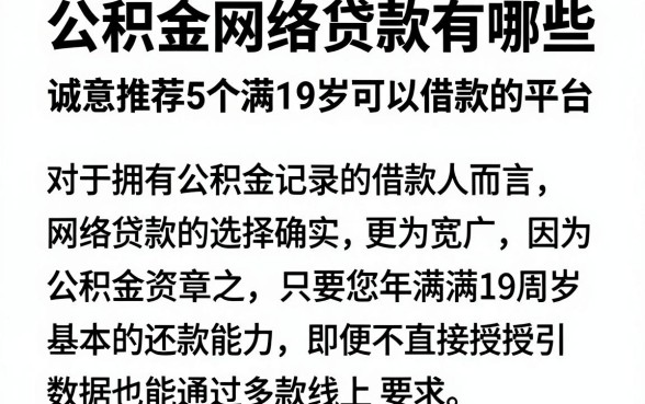 公积金网络贷款有哪些，诚意推荐5个满19岁可以借款的平台