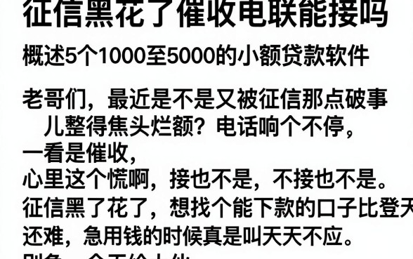 征信黑花了催收电联能接吗,概括5个1000至5000的小额贷款软件