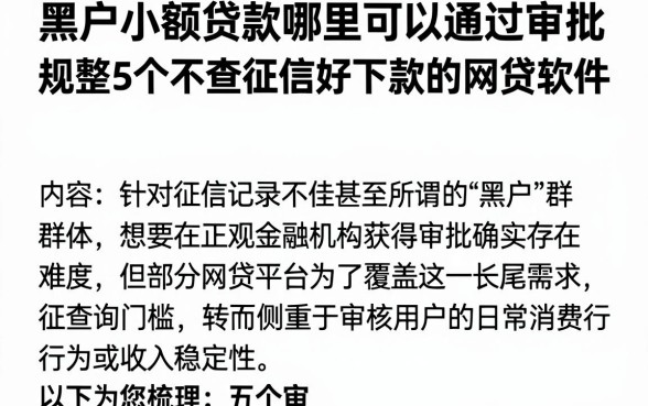 黑户小额贷款哪里可以通过审批，规整5个不查征信好下款的网贷软件