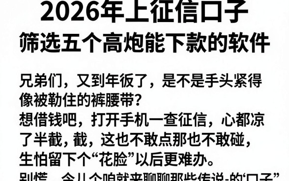 2026年上征信口子，筛选五个高炮能下款的软件