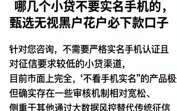 哪几个小贷不要实名手机的，甄选五个无视黑户花户必下款口子