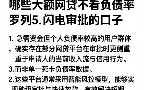 哪些大额网贷不看负债率,罗列5个闪电审批的口子