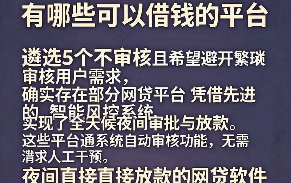 有哪些可以借钱的平台,遴选5个不审核夜间直接放款的网贷软件