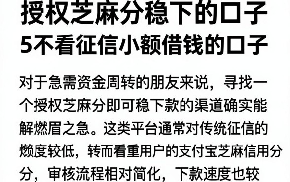 授权芝麻分稳下的口子,概括5个不看征信小额借钱的口子