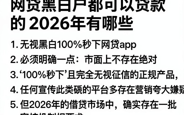 网贷黑白户都可以贷款的2026年有哪些,条列5个无视黑白100%秒下网贷app