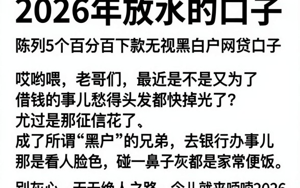 2026年放水的口子,陈列5个百分百下款无视黑白户网贷口子