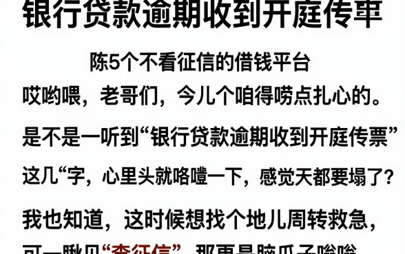 银行贷款逾期收到开庭传票，陈列5个不看征信的借钱平台