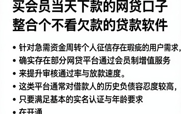买会员当天下款的网贷口子，整合五个不看欠款的贷款软件