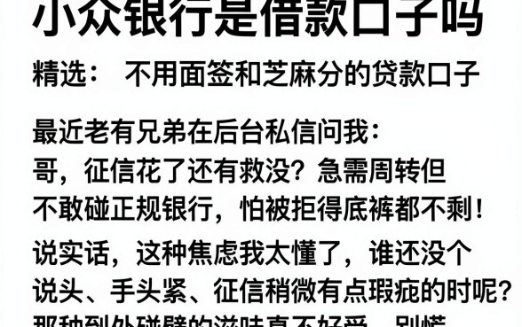 小众银行是借款口子吗，精选五个不用面签和芝麻分的贷款口子