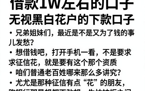 借款1W左右的口子，概括5个无视黑白花户的下款口子