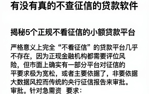 有没有真的不查征信的贷款软件，揭秘5个正规不看征信的小额贷款平台