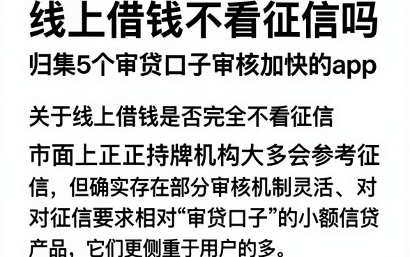 线上借钱不看征信吗，归集5个审贷口子审核加快的app