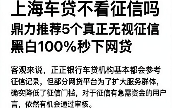 上海车贷不看征信吗，鼎力推荐5个真正无视征信黑白100%秒下网贷