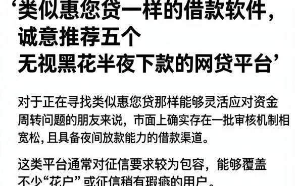类似惠您贷一样的借款软件，诚意推荐五个无视黑花半夜下款的网贷平台