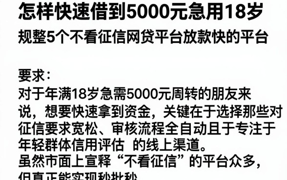 怎样快速借到5000元急用18岁，规整5个不看征信网贷平台放款快的平台