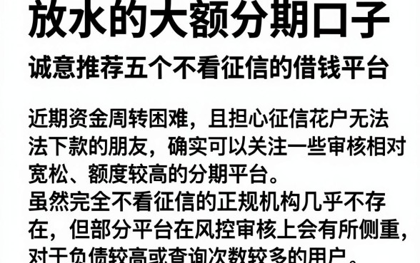 放水的大额分期口子，诚意推荐五个不看征信的借钱平台