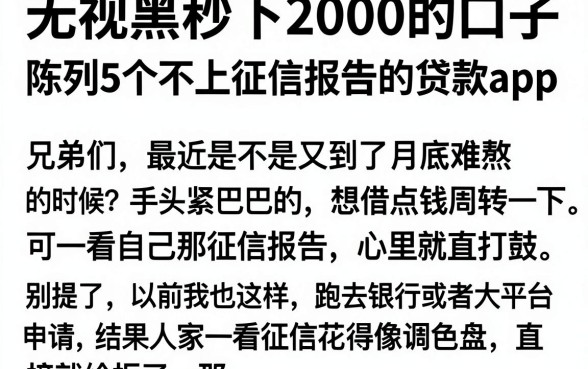 无视黑白秒下2000的口子，陈列5个不上征信报告的贷款app