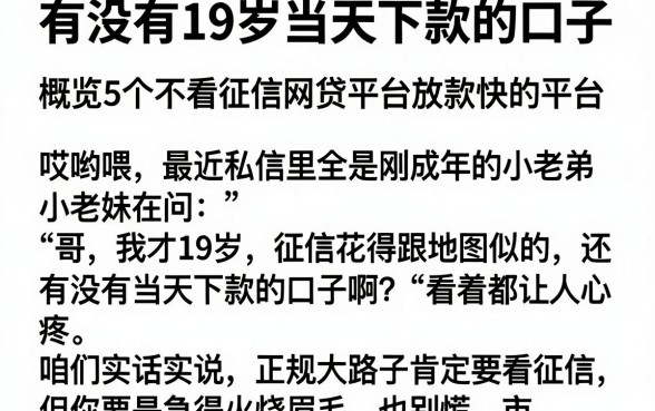 有没有19岁当天下款的口子，概览5个不看征信网贷平台放款快的平台