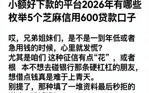 小额好下款的平台2026年有哪些,枚举5个芝麻信用600贷款口子