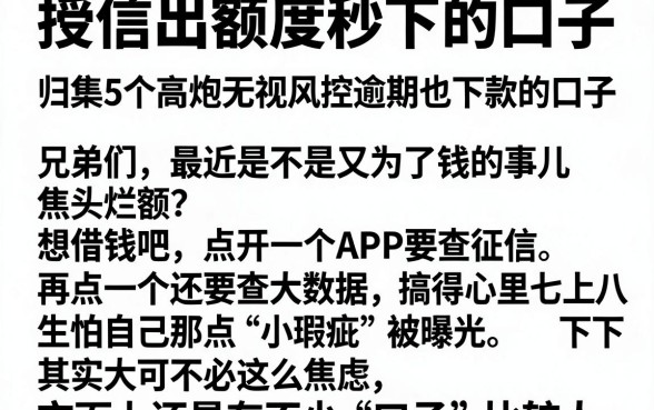 授信出额度秒下的口子，归集5个高炮无视风控逾期也下款的口子