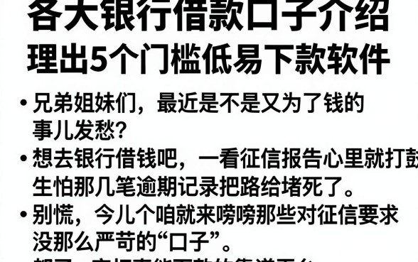 各大银行借款口子介绍,理出5个门槛低易下款软件