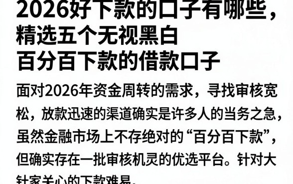 2026好下款的口子有哪些，精选五个无视黑白百分百下款的借款口子