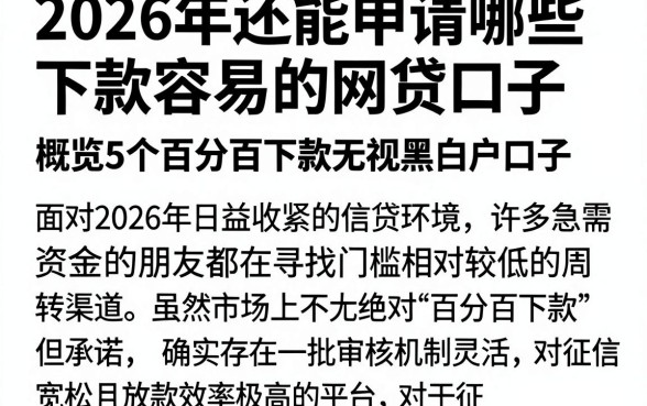 2026年还能申请哪些下款容易的网贷口子,概览5个百分百下款无视黑白户口子
