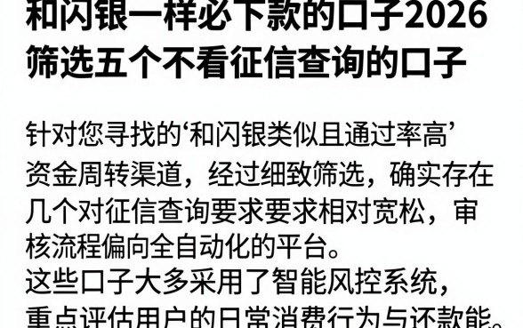 和闪银一样必下款的口子2026,筛选五个不看征信查询的口子