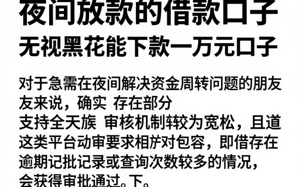 夜间放款的借款口子，汇总五个无视黑花能下款一万元口子